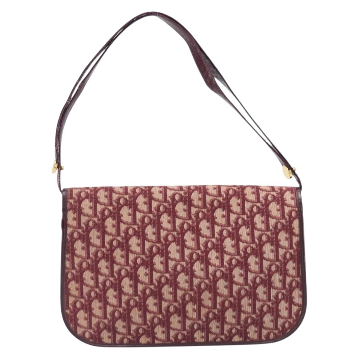 Christian Dior Trotter Canvas Shoulder Bag Red Gold Tone Auth BA16139