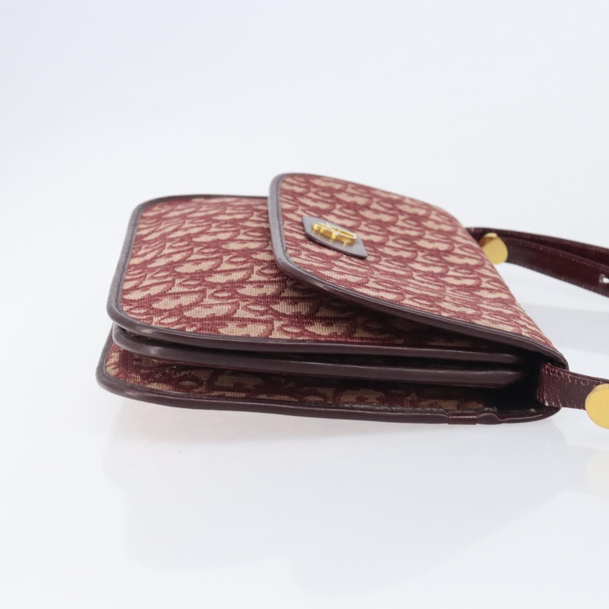 Christian Dior Trotter Canvas Shoulder Bag Red Gold Tone Auth BA16139