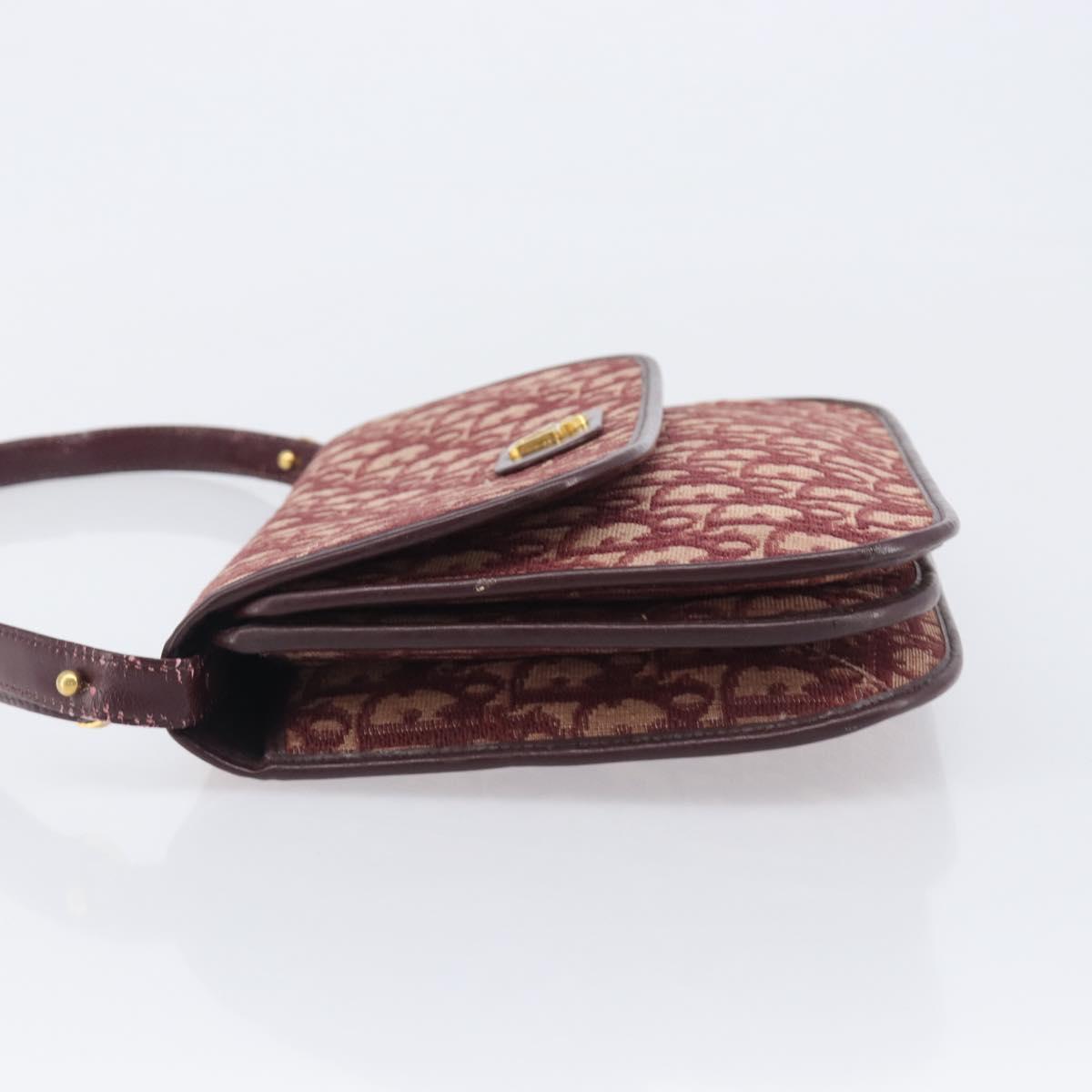 Christian Dior Trotter Canvas Shoulder Bag Red Gold Tone Auth BA16139