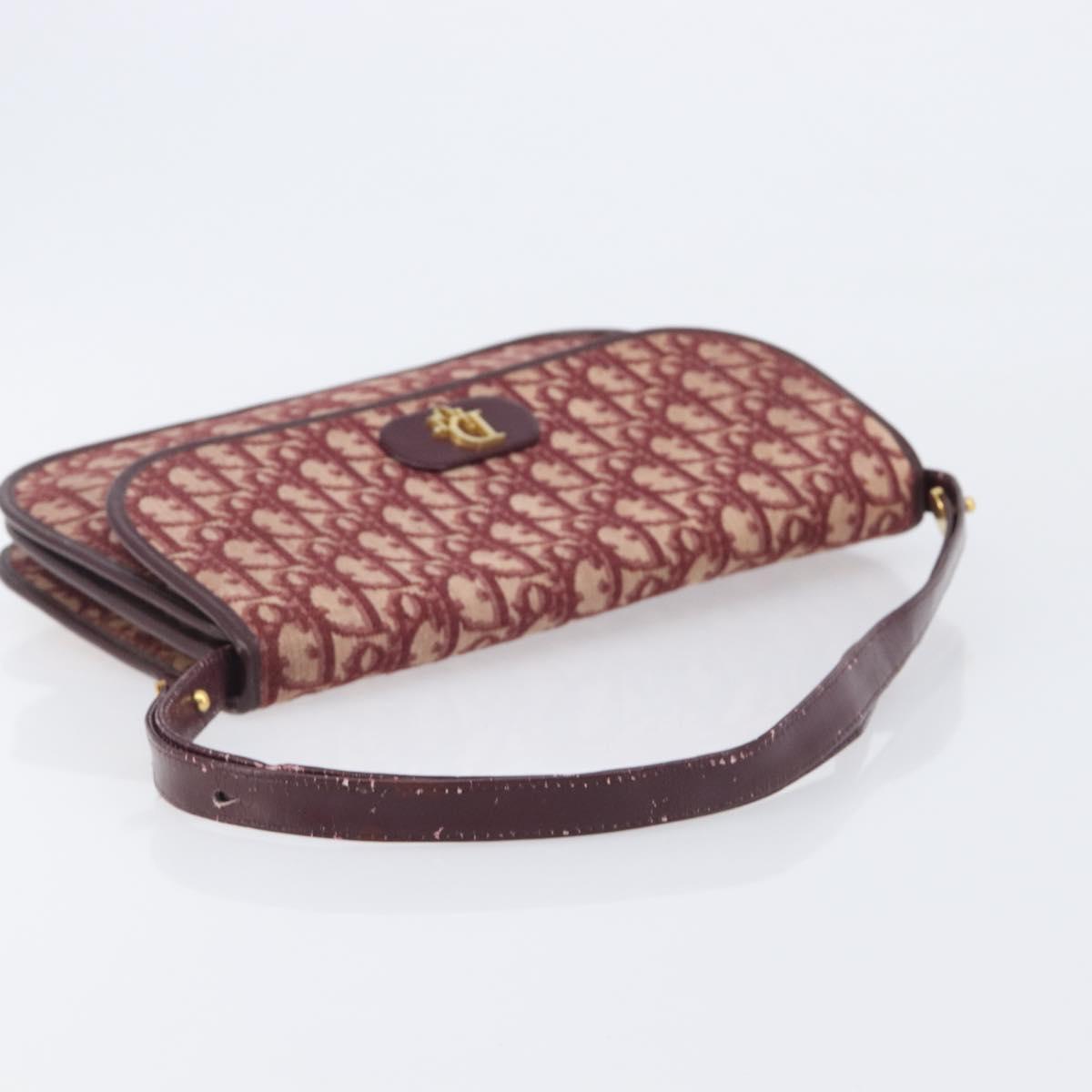 Christian Dior Trotter Canvas Shoulder Bag Red Gold Tone Auth BA16139