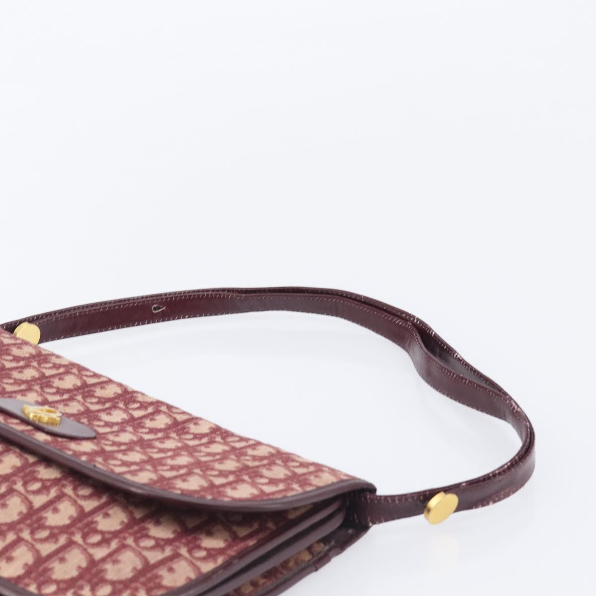 Christian Dior Trotter Canvas Shoulder Bag Red Gold Tone Auth BA16139