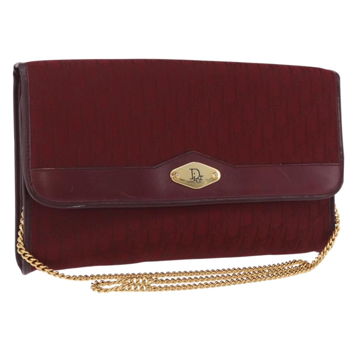 Christian Dior Trotter Canvas Chain Shoulder Bag Red Gold Tone Auth BA16140