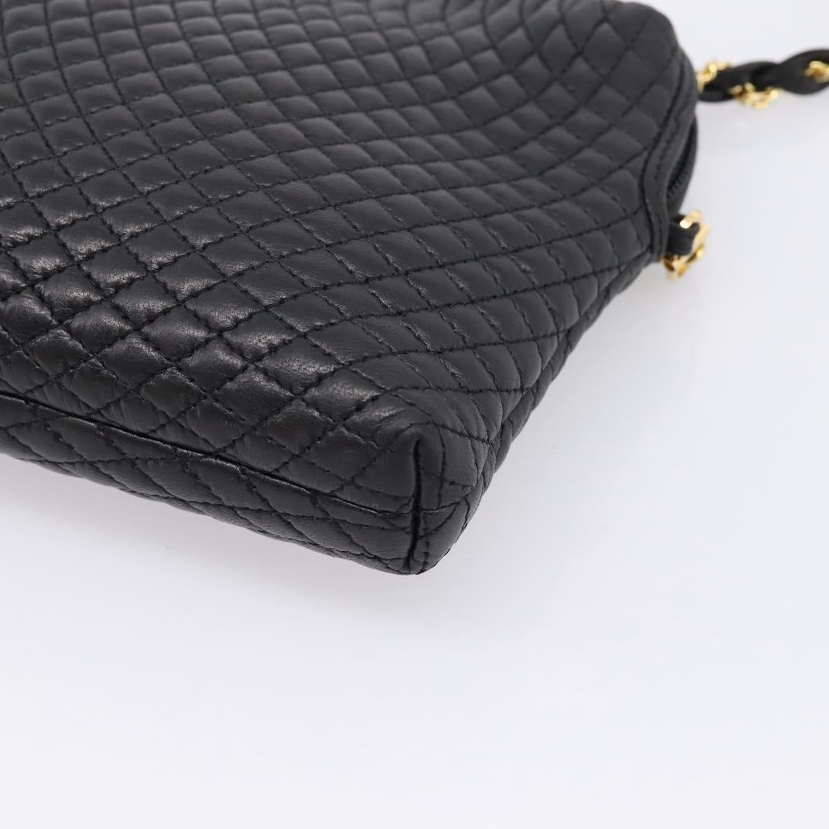 Bally Chain Shoulder Bag Leather Black Gold Tone Auth BA16143
