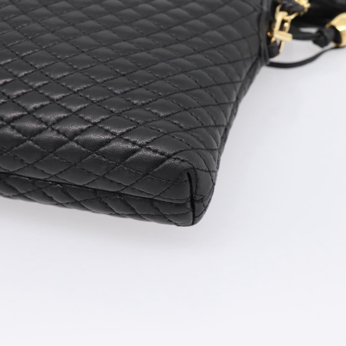 Bally Chain Shoulder Bag Leather Black Gold Tone Auth BA16143