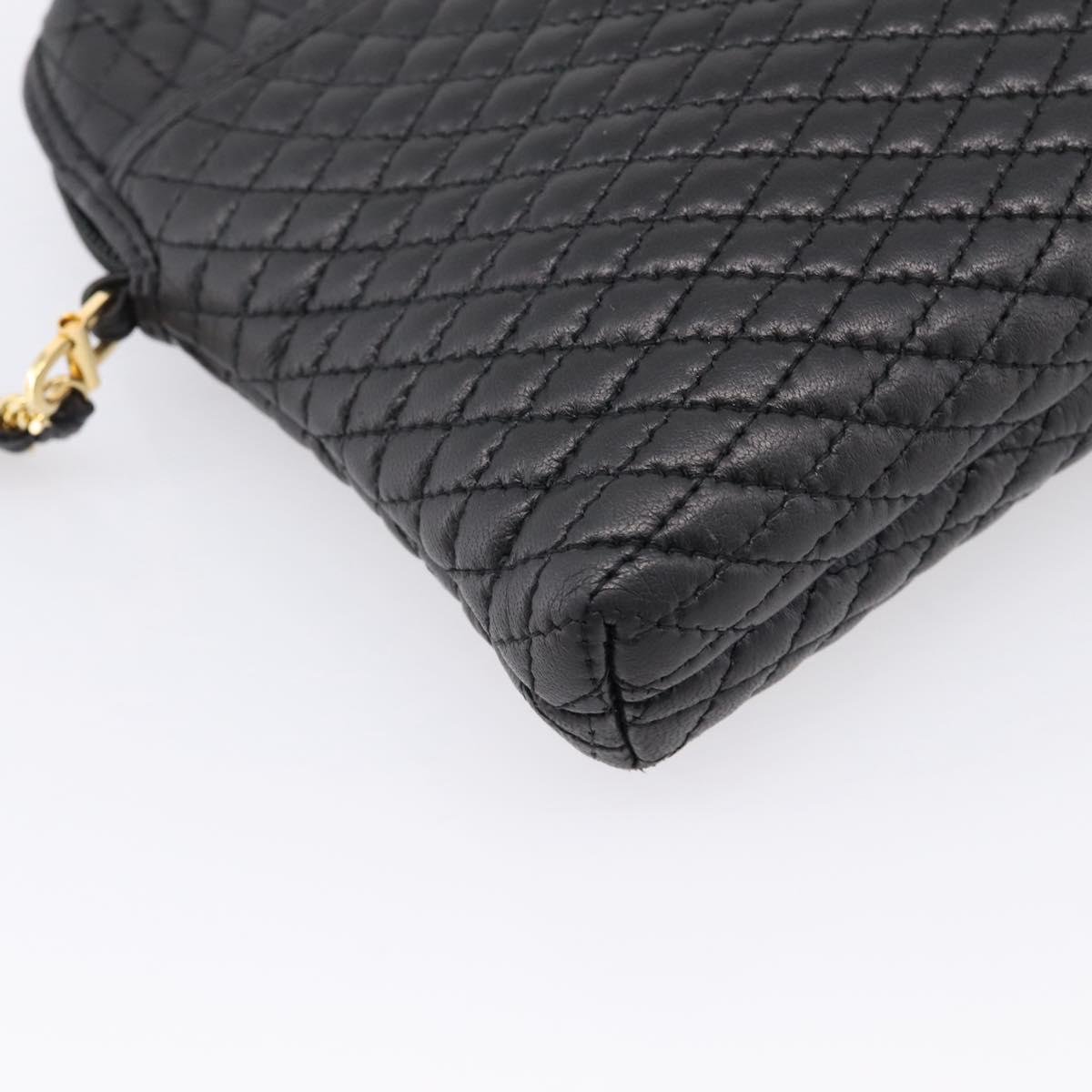Bally Chain Shoulder Bag Leather Black Gold Tone Auth BA16143