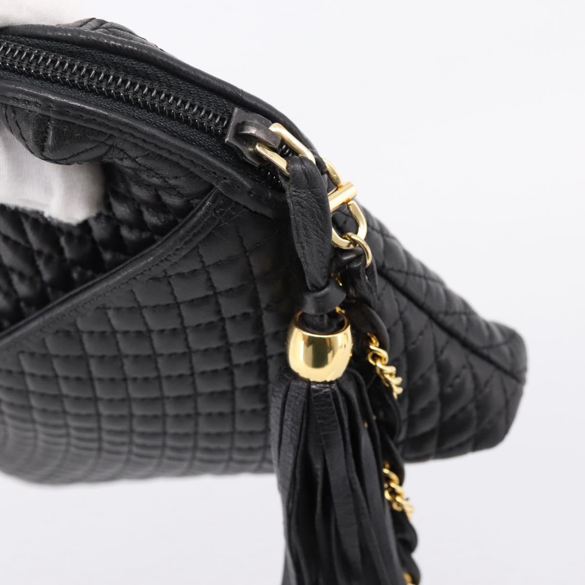 Bally Chain Shoulder Bag Leather Black Gold Tone Auth BA16143