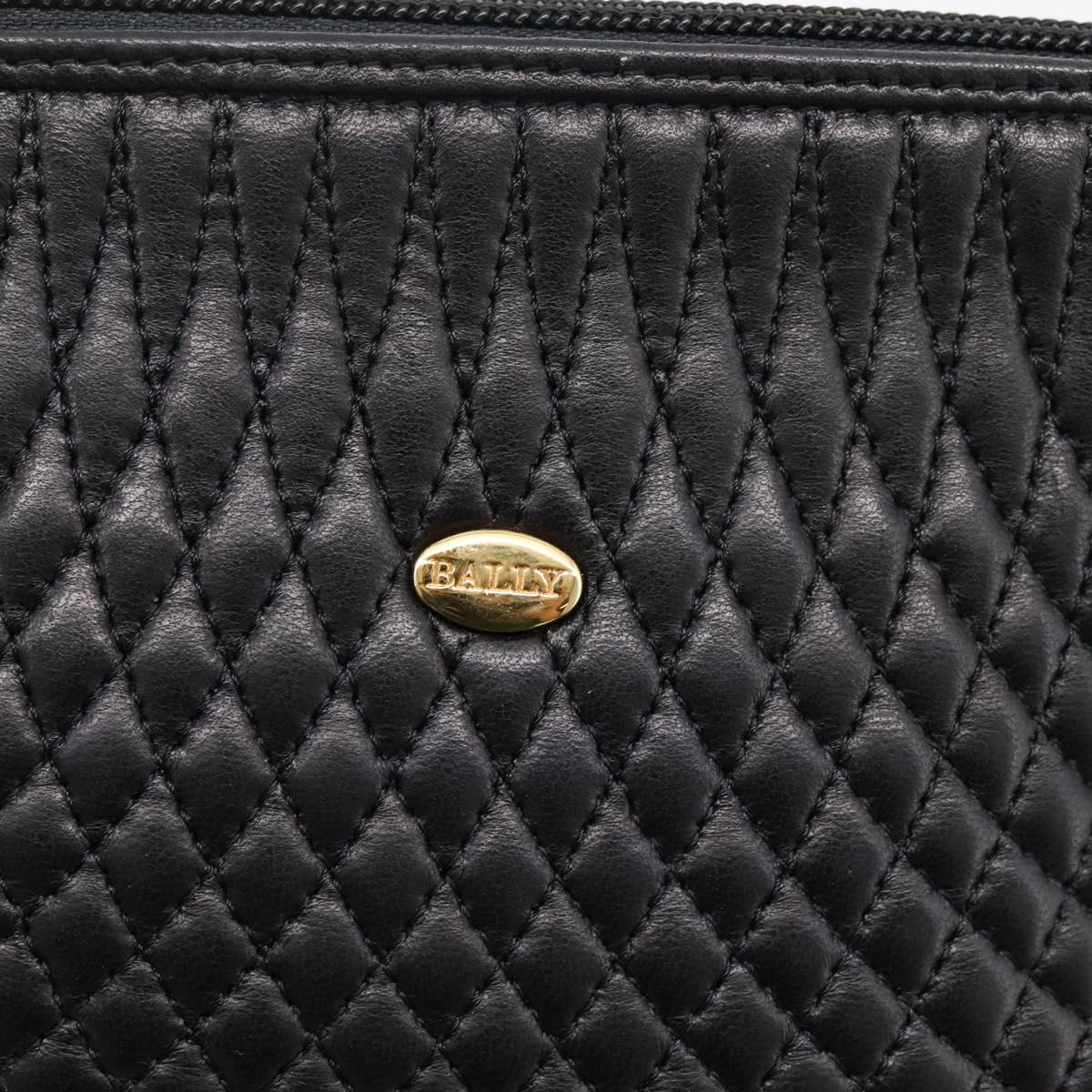 Bally Chain Shoulder Bag Leather Black Gold Tone Auth BA16143