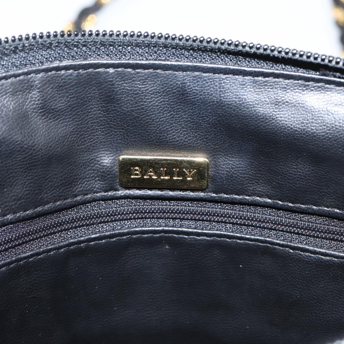 Bally Chain Shoulder Bag Leather Black Gold Tone Auth BA16143
