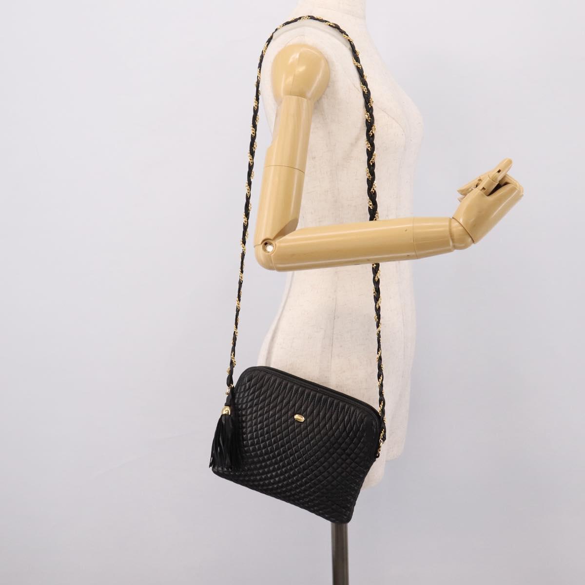 Bally Chain Shoulder Bag Leather Black Gold Tone Auth BA16143