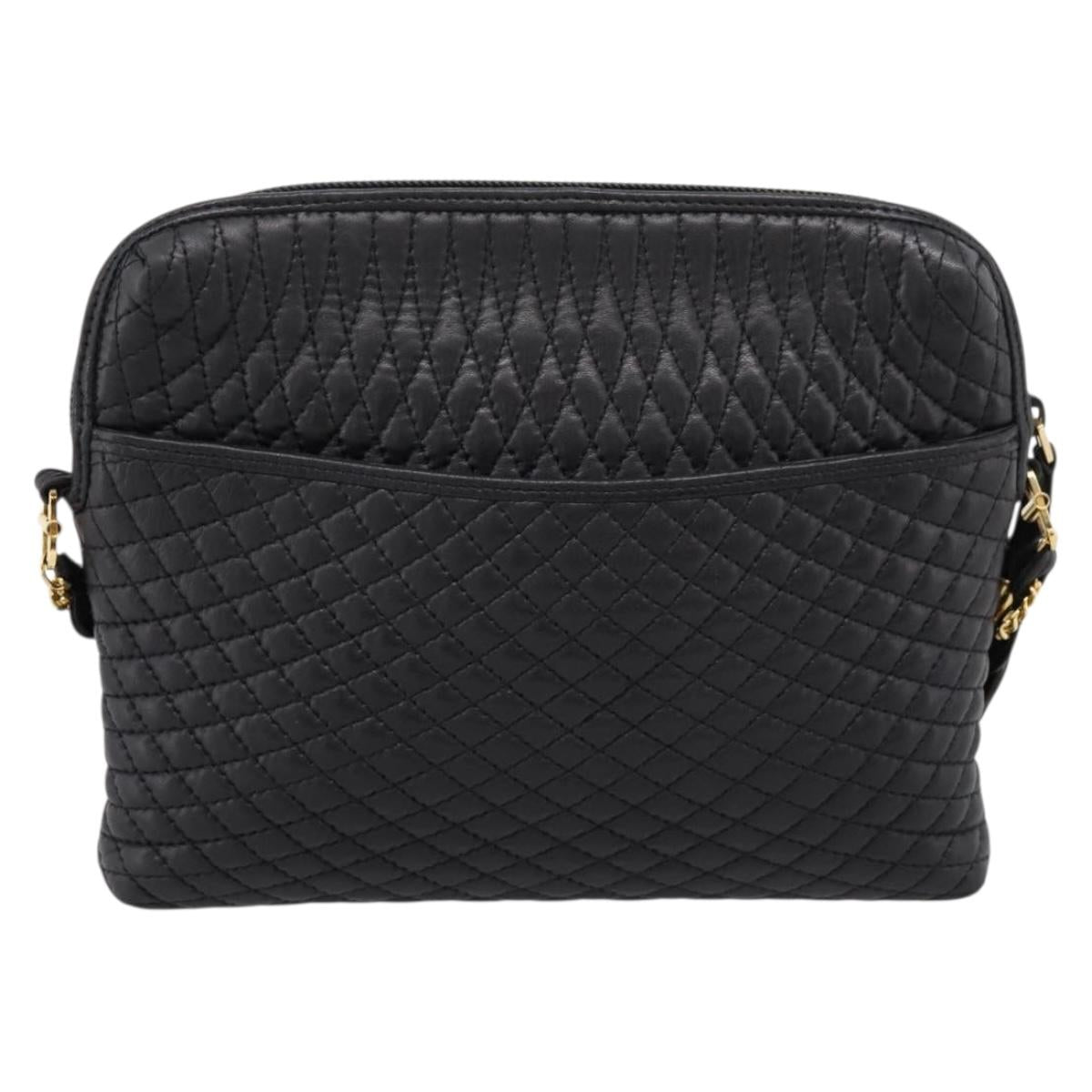 Bally Chain Shoulder Bag Leather Black Gold Tone Auth BA16143