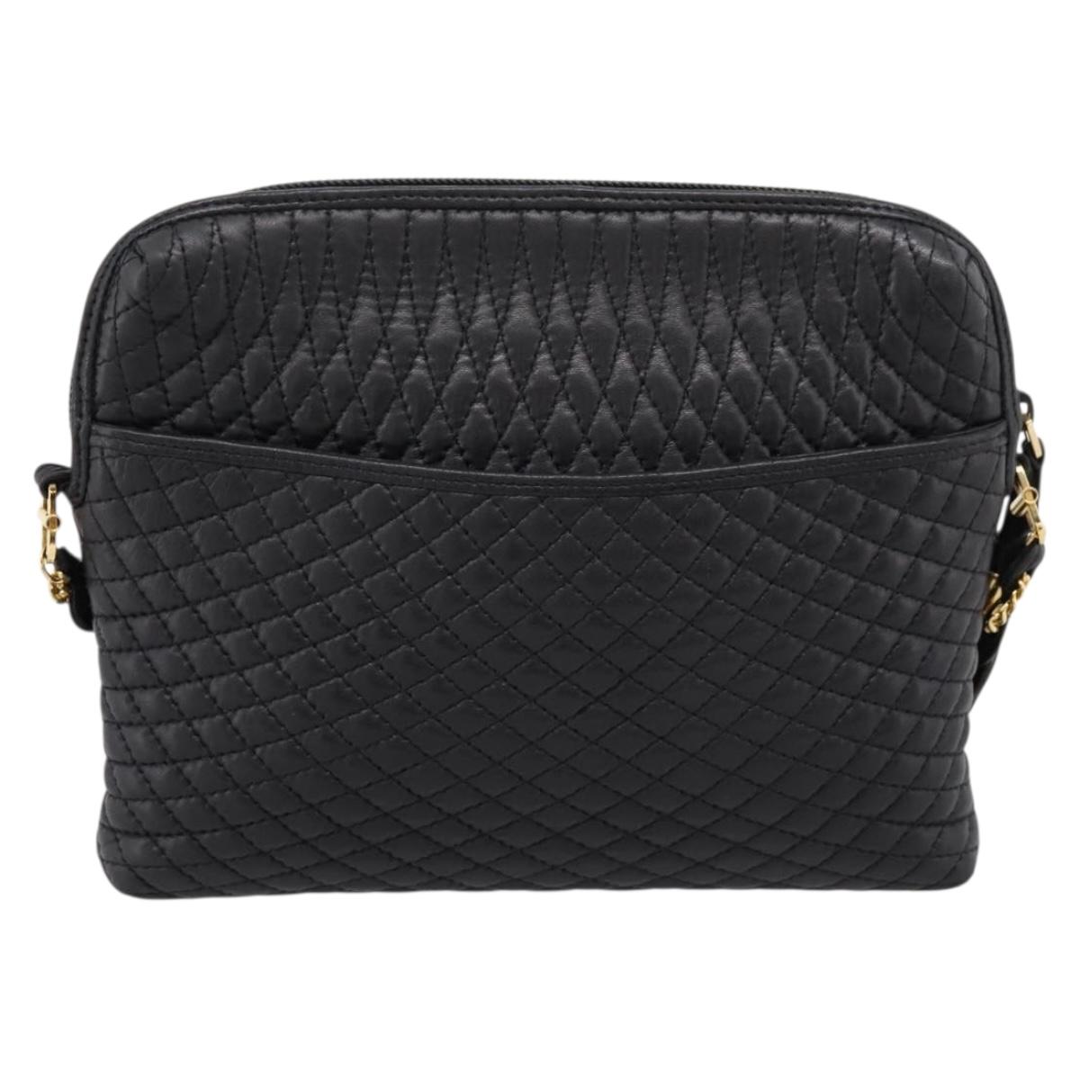 Bally Chain Shoulder Bag Leather Black Gold Tone Auth BA16143