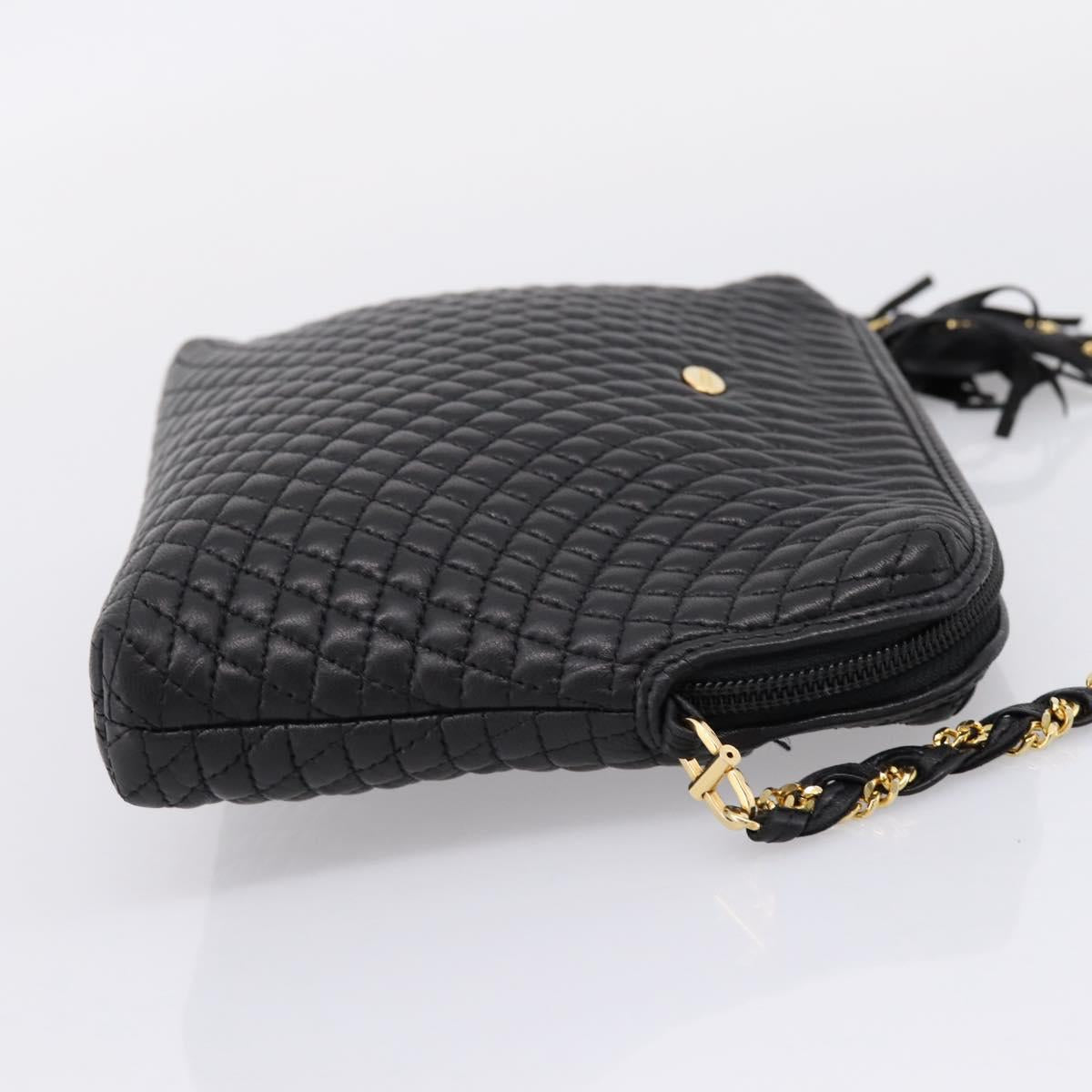 Bally Chain Shoulder Bag Leather Black Gold Tone Auth BA16143