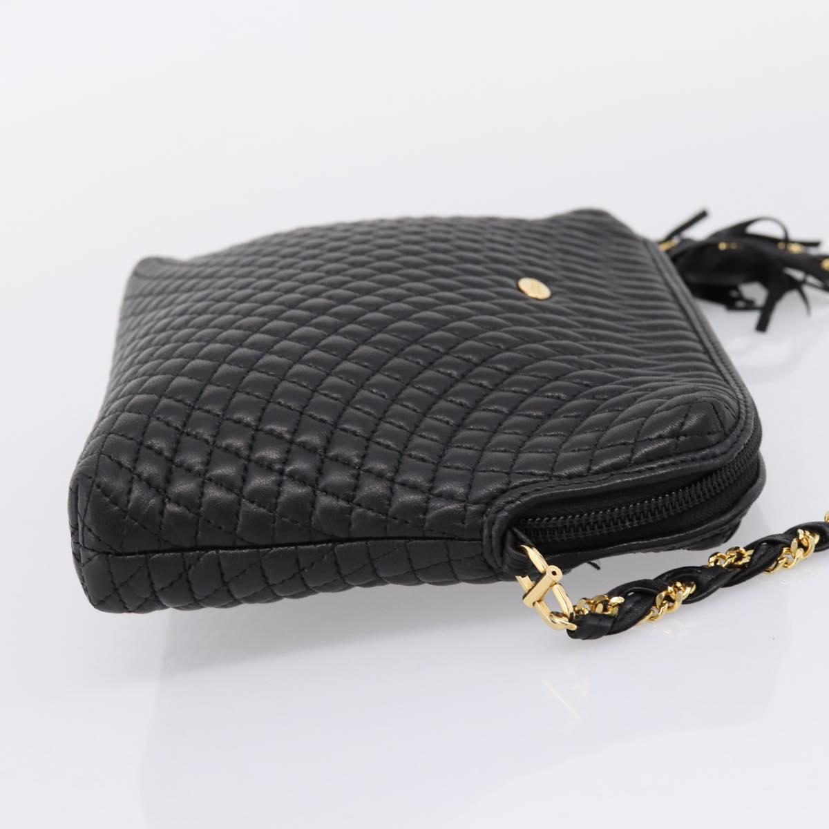 Bally Chain Shoulder Bag Leather Black Gold Tone Auth BA16143