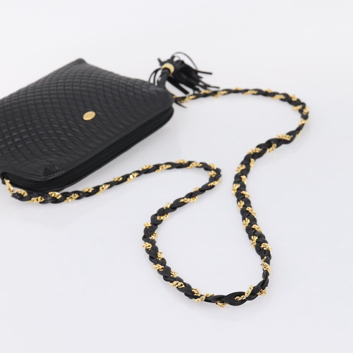 Bally Chain Shoulder Bag Leather Black Gold Tone Auth BA16143
