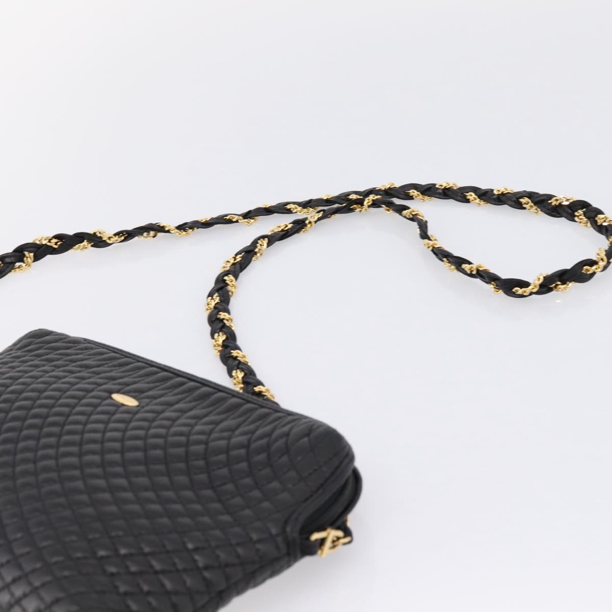 Bally Chain Shoulder Bag Leather Black Gold Tone Auth BA16143
