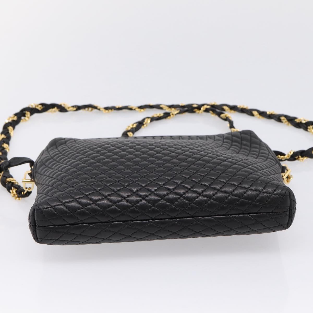 Bally Chain Shoulder Bag Leather Black Gold Tone Auth BA16143