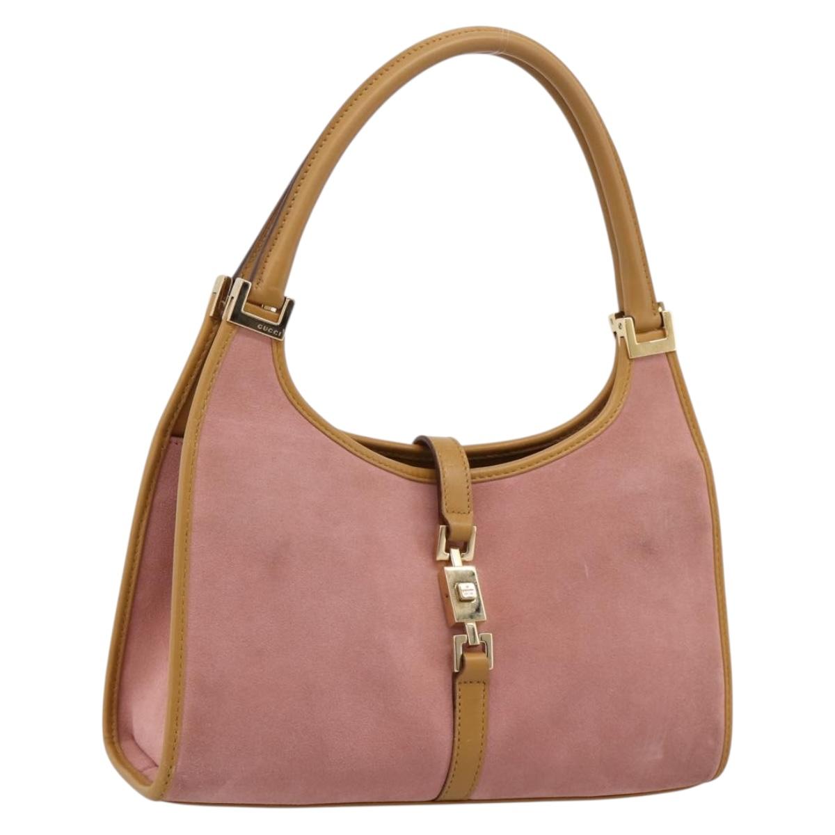GUCCI Jackie Hand Bag Suede Pink Gold Tone 002 1068 Auth BA16144