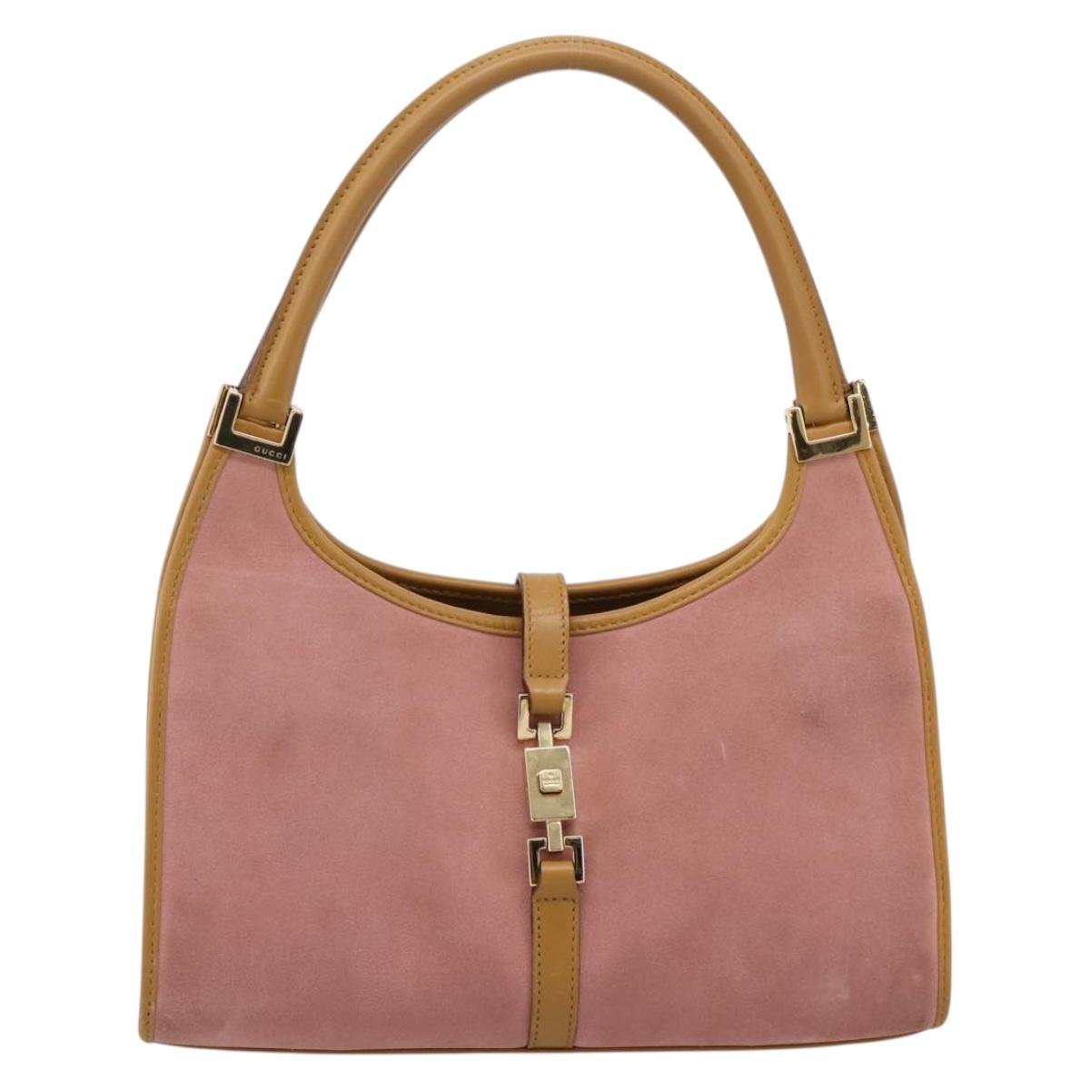 GUCCI Jackie Hand Bag Suede Pink Gold Tone 002 1068 Auth BA16144