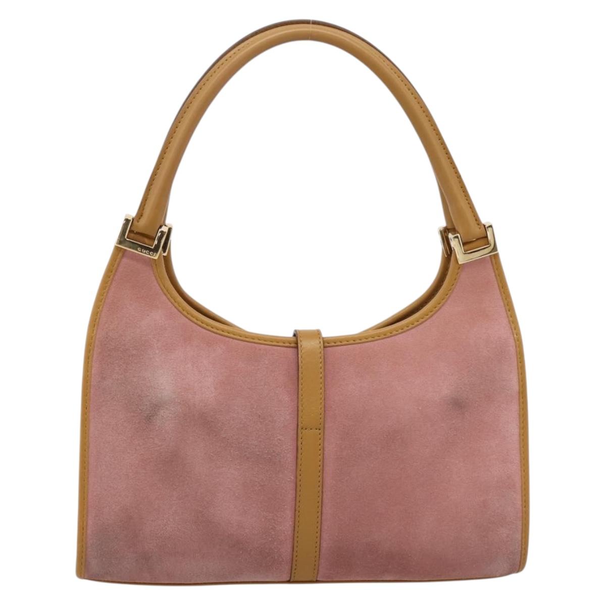 GUCCI Jackie Hand Bag Suede Pink Gold Tone 002 1068 Auth BA16144