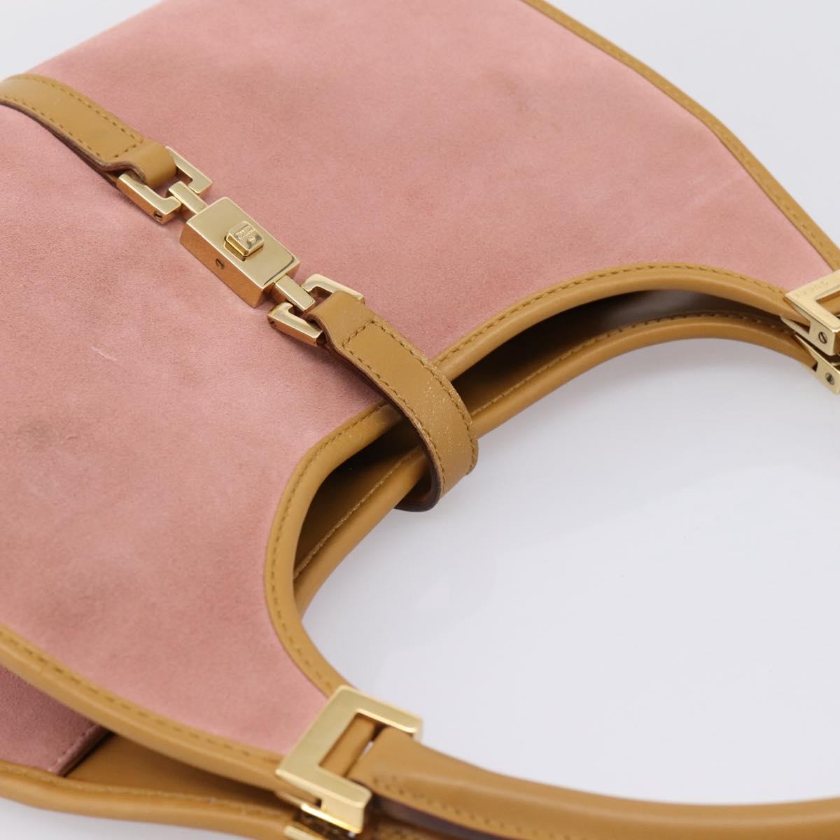 GUCCI Jackie Hand Bag Suede Pink Gold Tone 002 1068 Auth BA16144