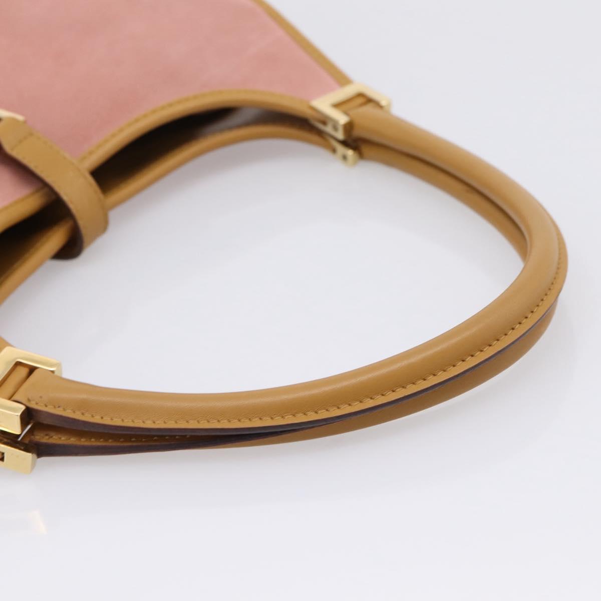 GUCCI Jackie Hand Bag Suede Pink Gold Tone 002 1068 Auth BA16144