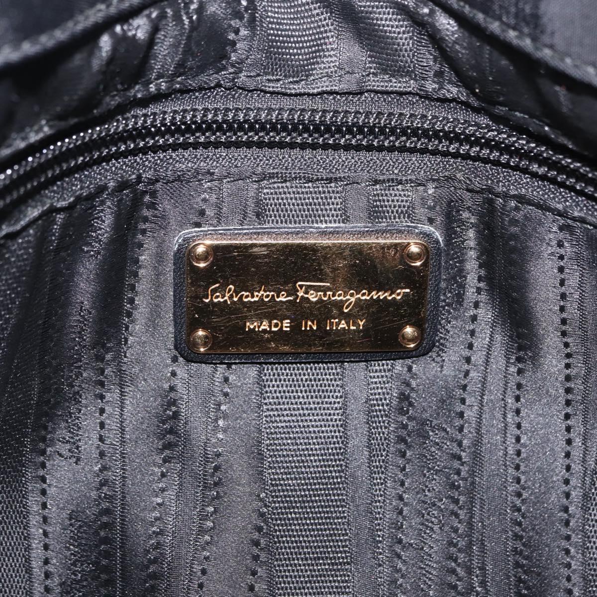 Salvatore Ferragamo Gancini Hand Bag Nylon Black Gold Tone Auth BA16145