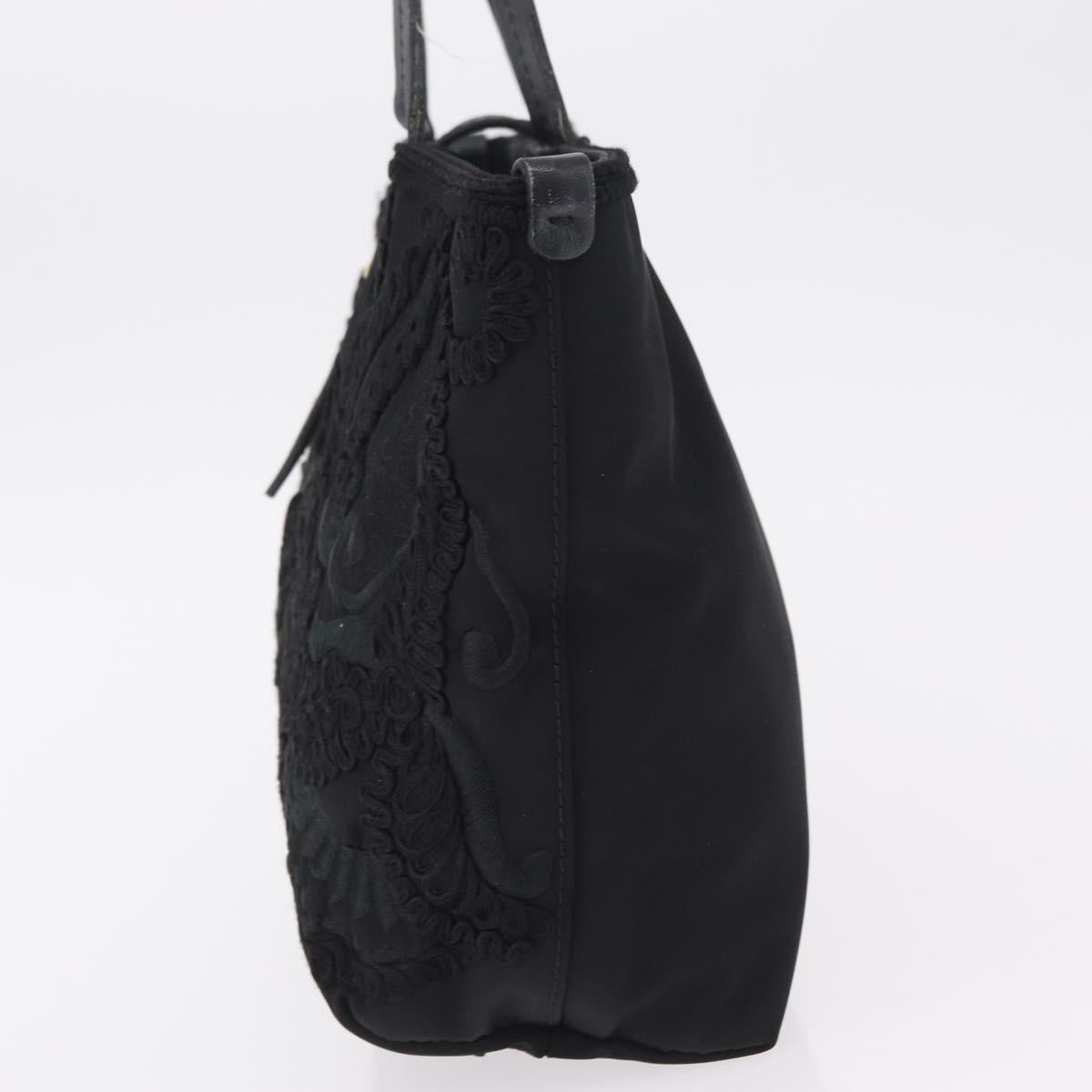 Salvatore Ferragamo Gancini Hand Bag Nylon Black Gold Tone Auth BA16145
