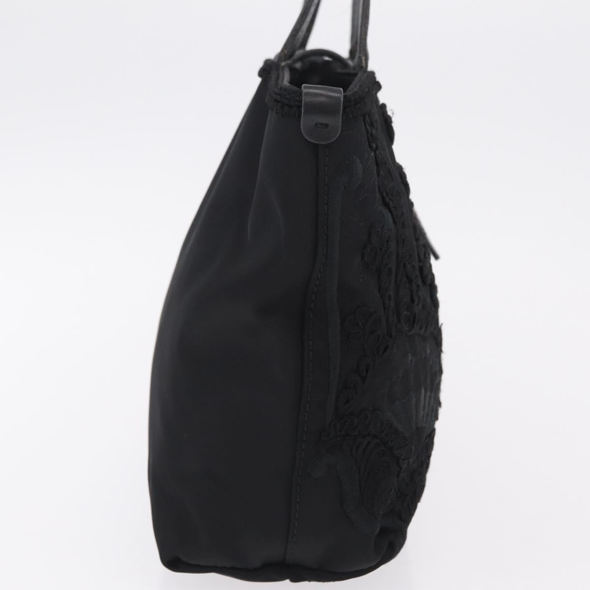 Salvatore Ferragamo Gancini Hand Bag Nylon Black Gold Tone Auth BA16145