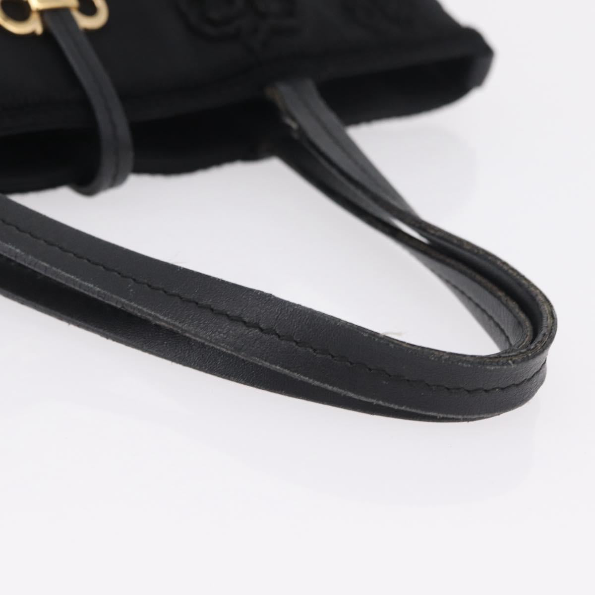 Salvatore Ferragamo Gancini Hand Bag Nylon Black Gold Tone Auth BA16145