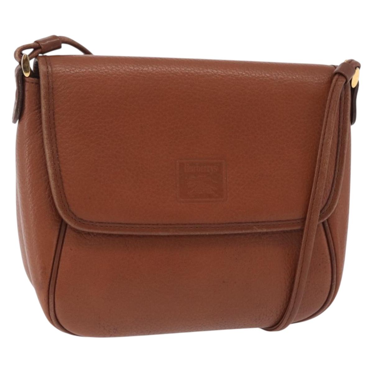 Burberrys Shoulder Bag Leather Brown Gold Tone Auth BA16146