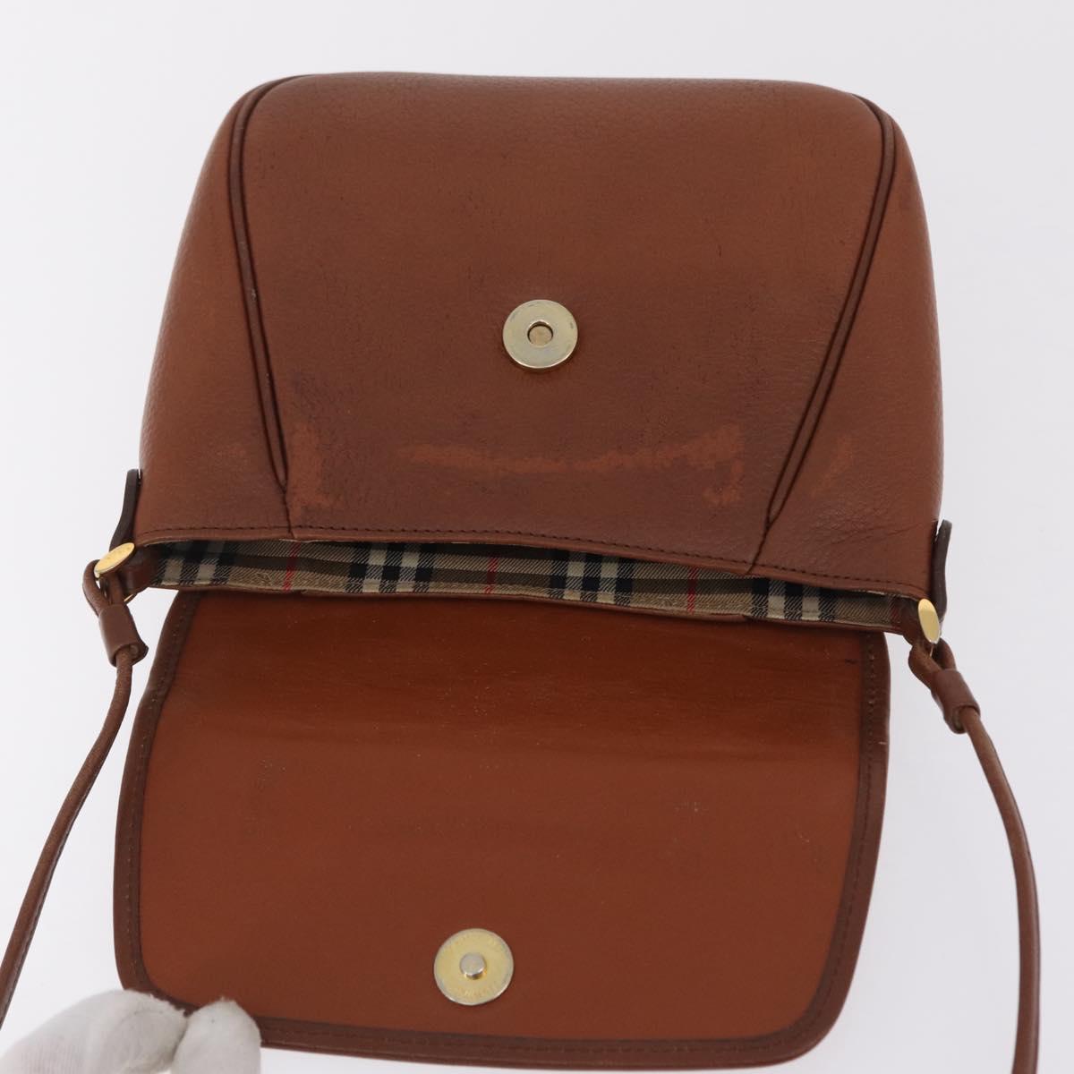 Burberrys Shoulder Bag Leather Brown Gold Tone Auth BA16146