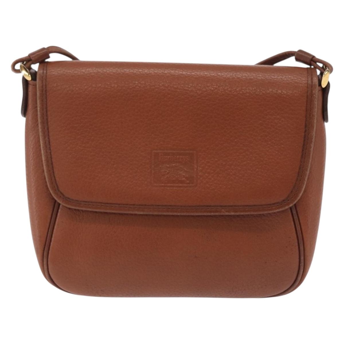 Burberrys Shoulder Bag Leather Brown Gold Tone Auth BA16146