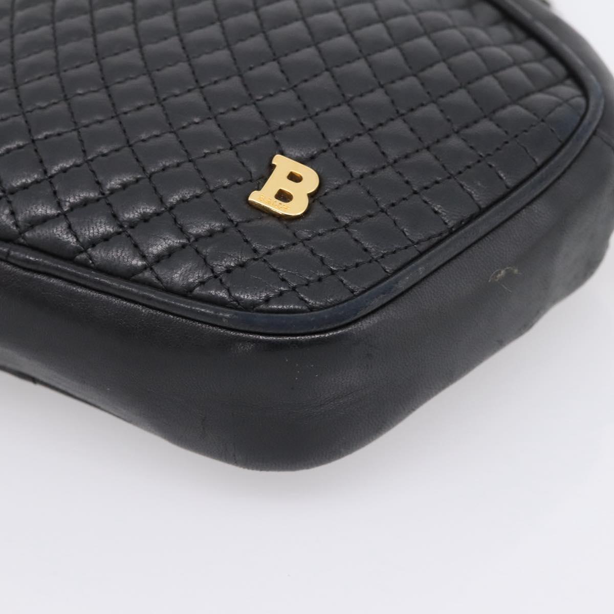 Bally Chain Shoulder Bag Leather Black Gold Tone Auth BA16147