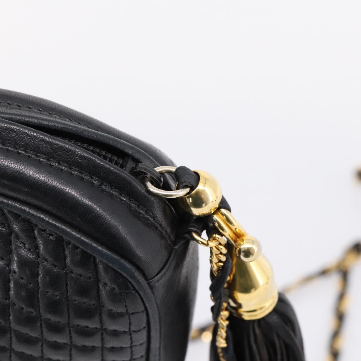 Bally Chain Shoulder Bag Leather Black Gold Tone Auth BA16147