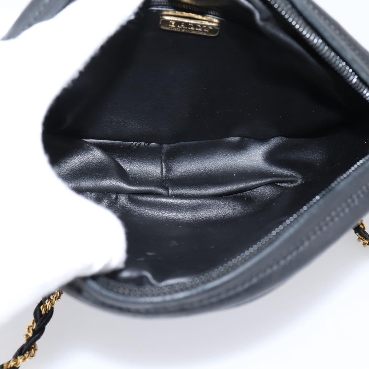 Bally Chain Shoulder Bag Leather Black Gold Tone Auth BA16147