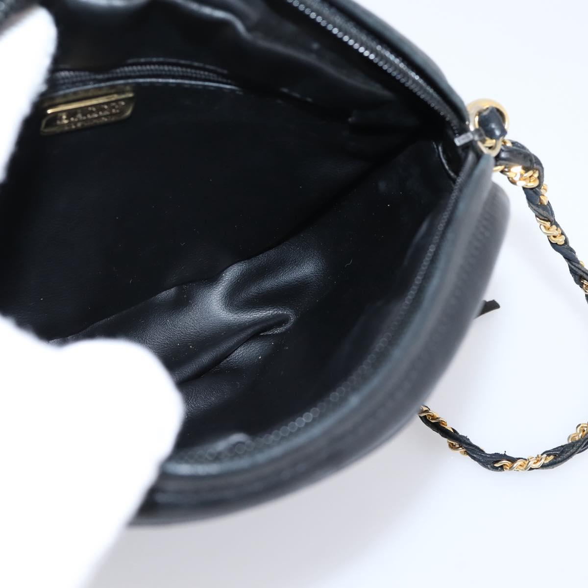 Bally Chain Shoulder Bag Leather Black Gold Tone Auth BA16147