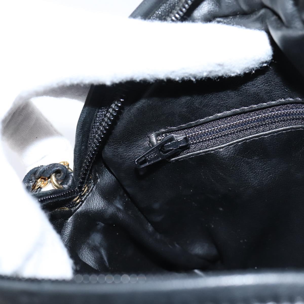 Bally Chain Shoulder Bag Leather Black Gold Tone Auth BA16147