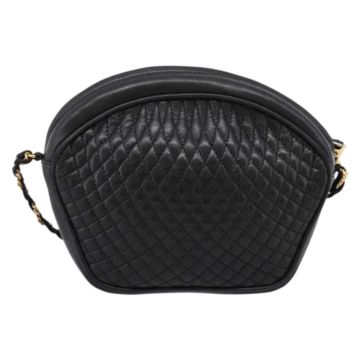 Bally Chain Shoulder Bag Leather Black Gold Tone Auth BA16147