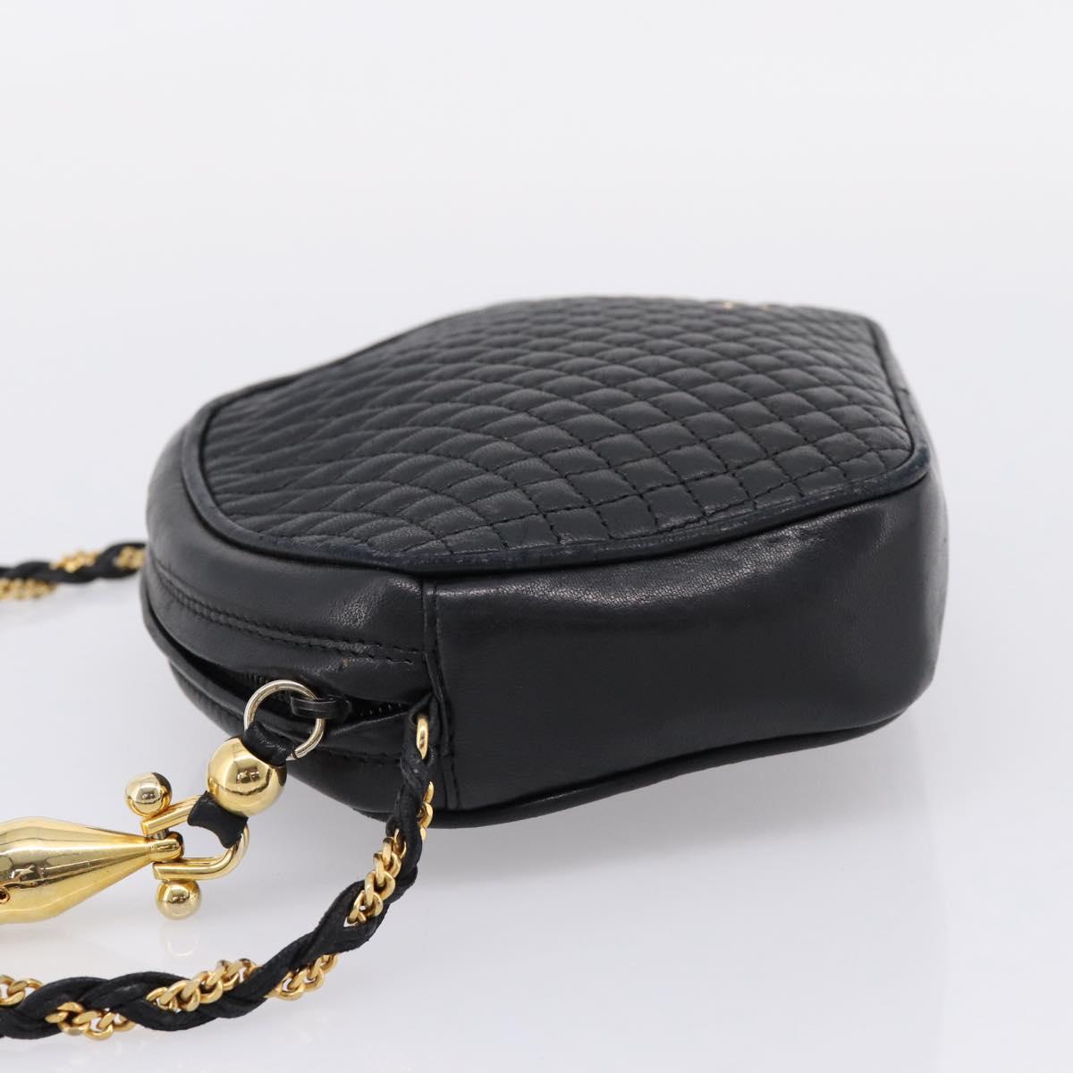 Bally Chain Shoulder Bag Leather Black Gold Tone Auth BA16147