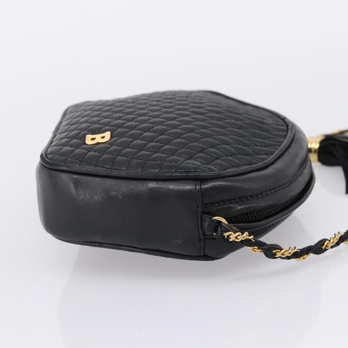 Bally Chain Shoulder Bag Leather Black Gold Tone Auth BA16147