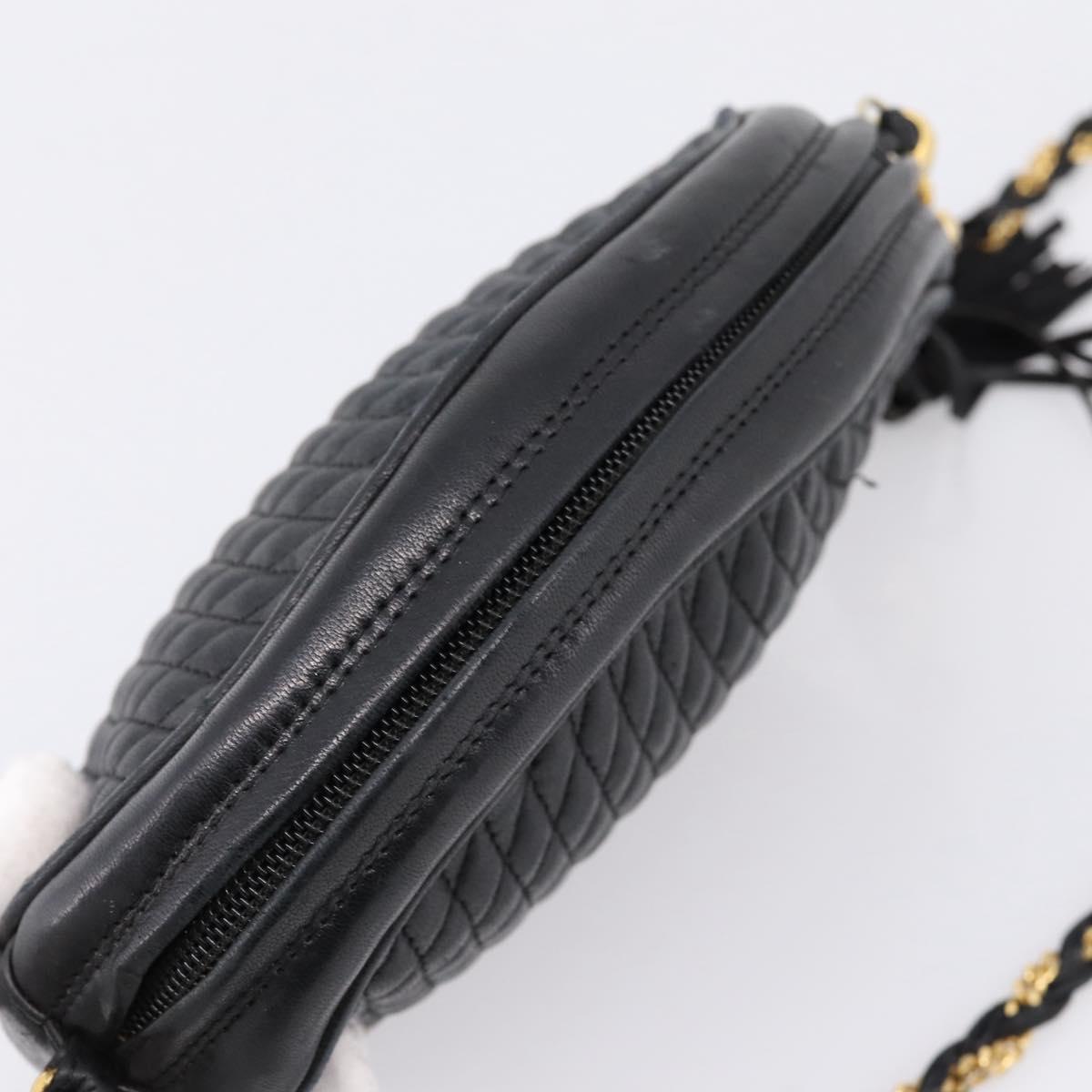 Bally Chain Shoulder Bag Leather Black Gold Tone Auth BA16147