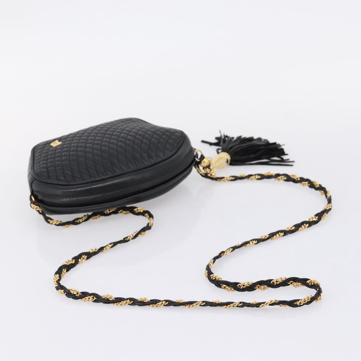 Bally Chain Shoulder Bag Leather Black Gold Tone Auth BA16147