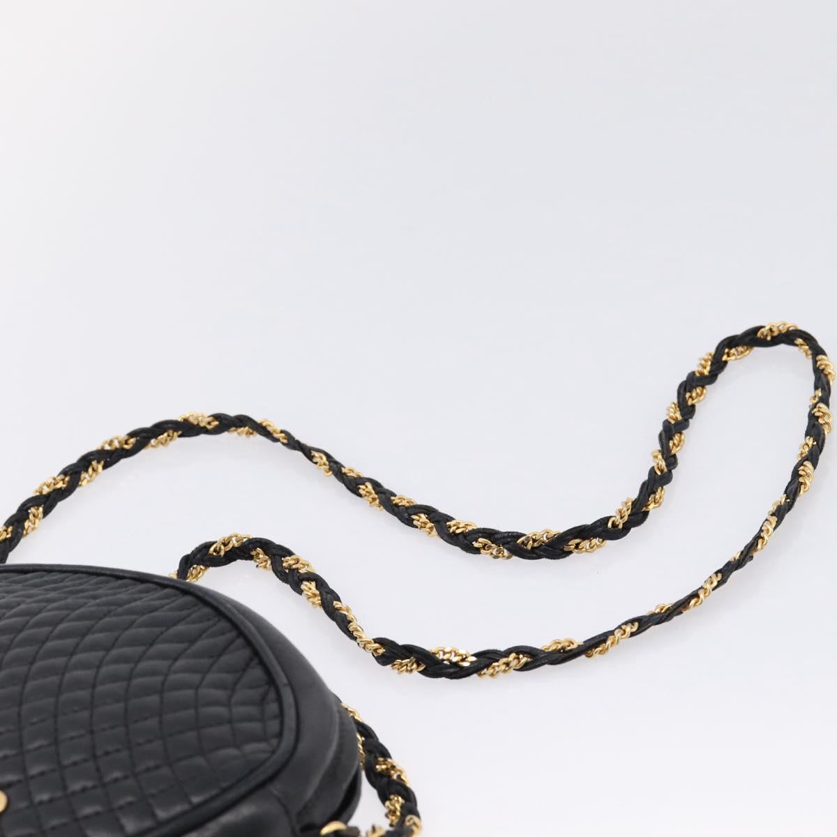 Bally Chain Shoulder Bag Leather Black Gold Tone Auth BA16147