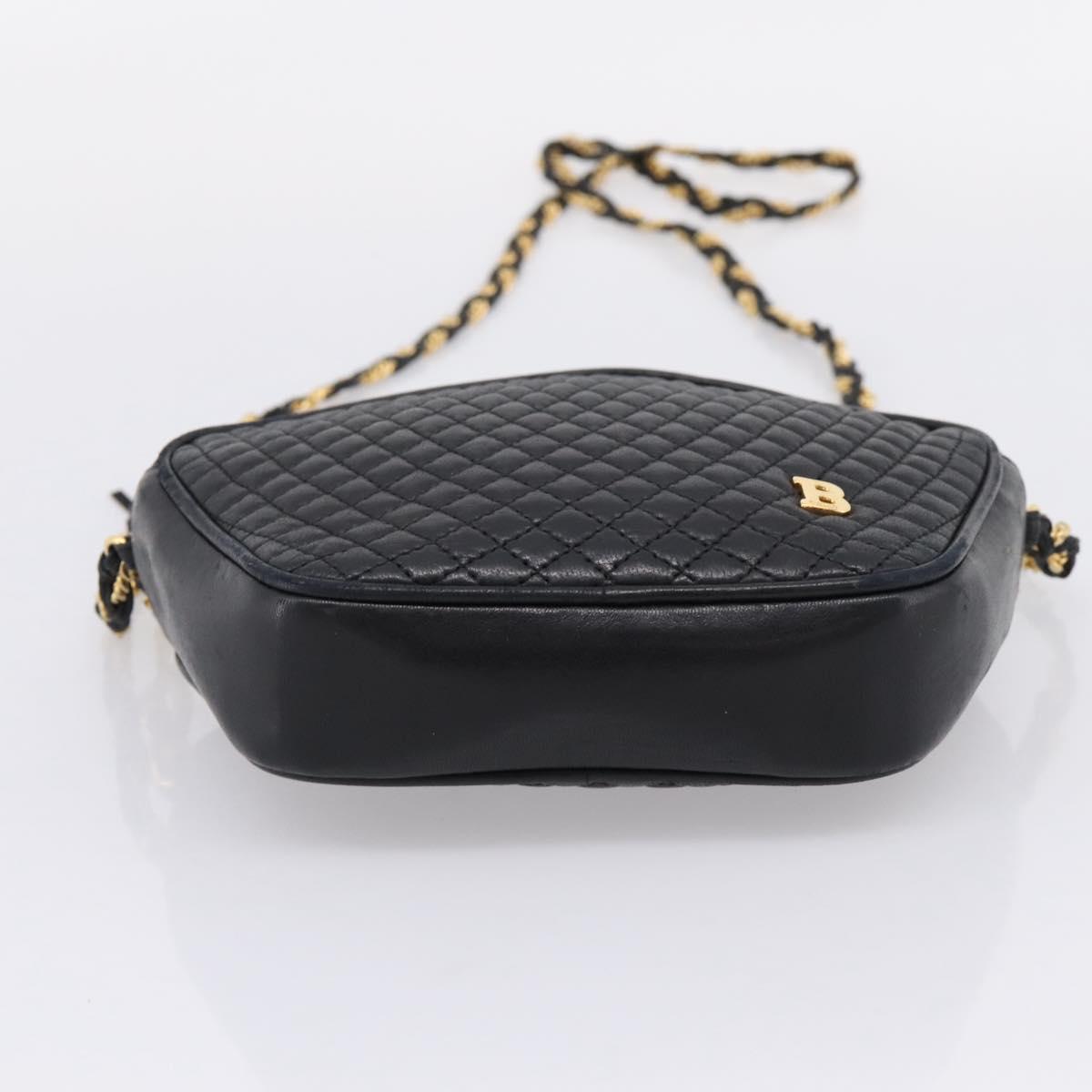 Bally Chain Shoulder Bag Leather Black Gold Tone Auth BA16147