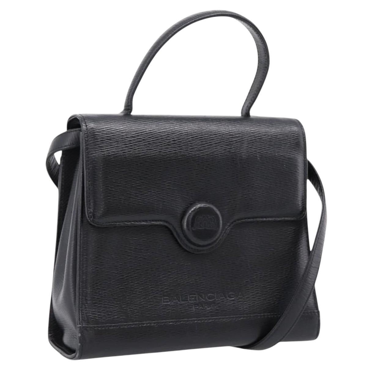 Balenciaga Hand Bag Leather 2way Black Gold Tone Auth BA16148