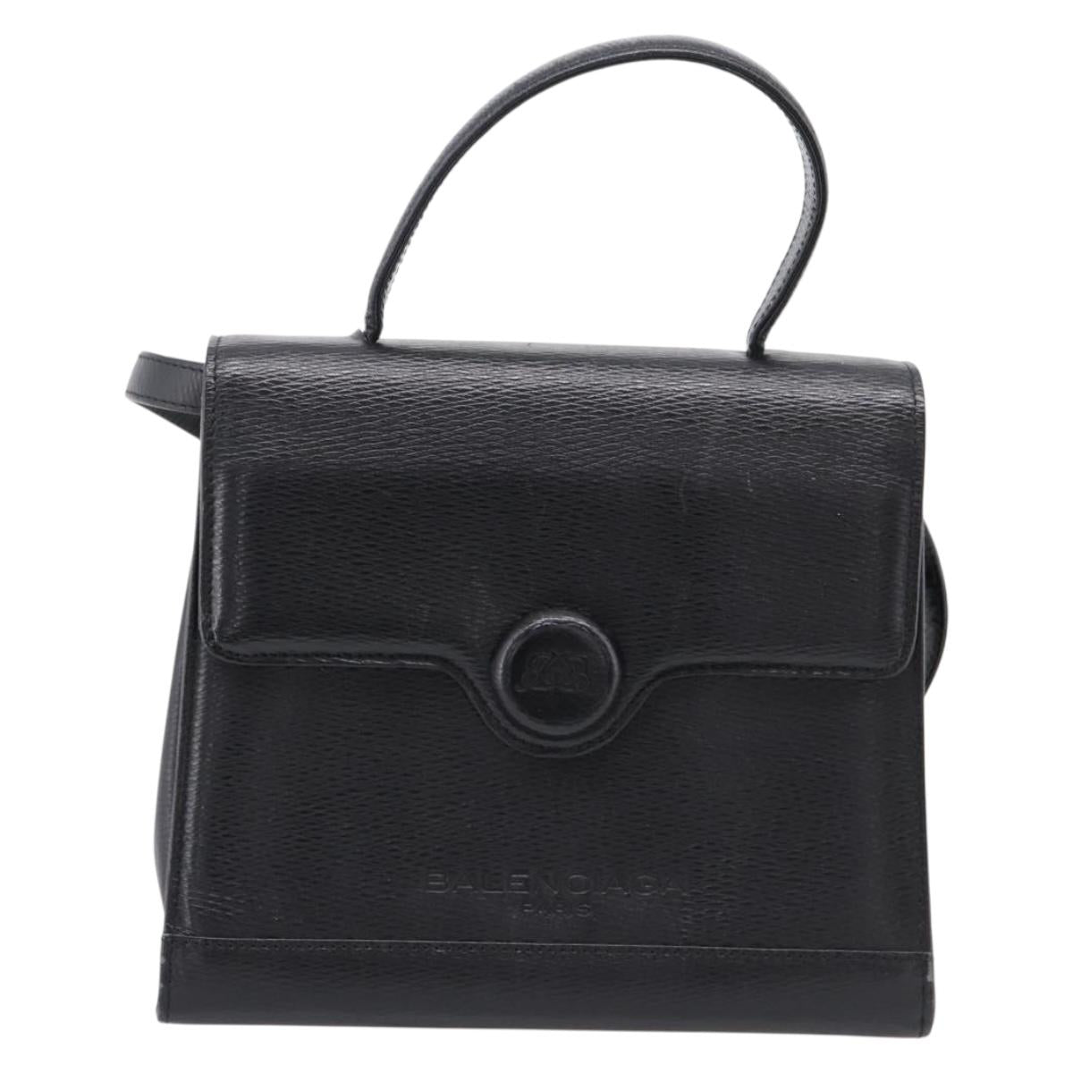 Balenciaga Hand Bag Leather 2way Black Gold Tone Auth BA16148