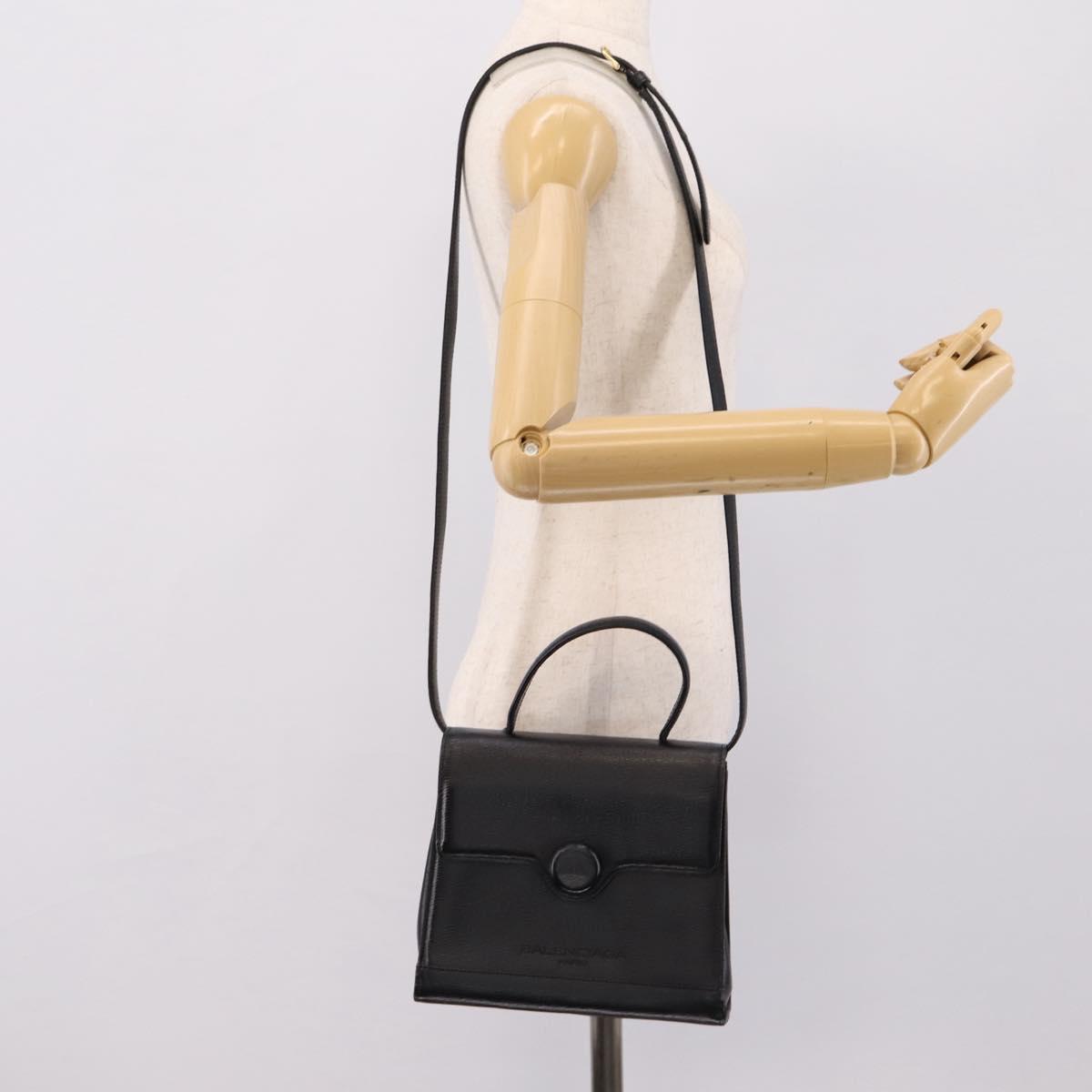 Balenciaga Hand Bag Leather 2way Black Gold Tone Auth BA16148