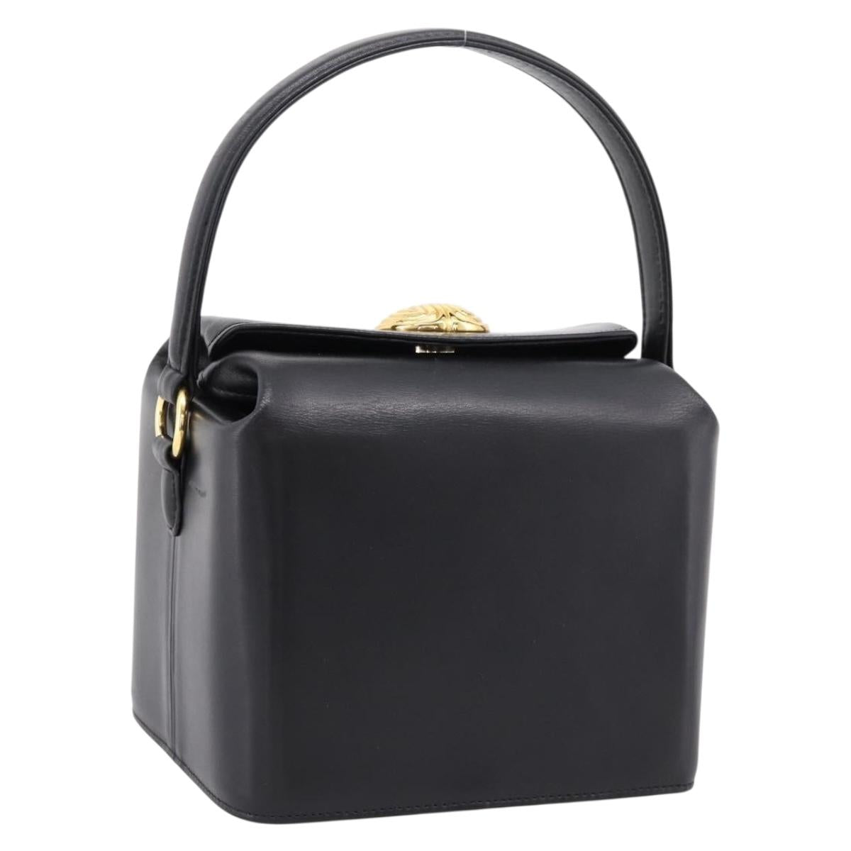 GIVENCHY Hand Bag Leather Black Gold Tone Auth BA16155