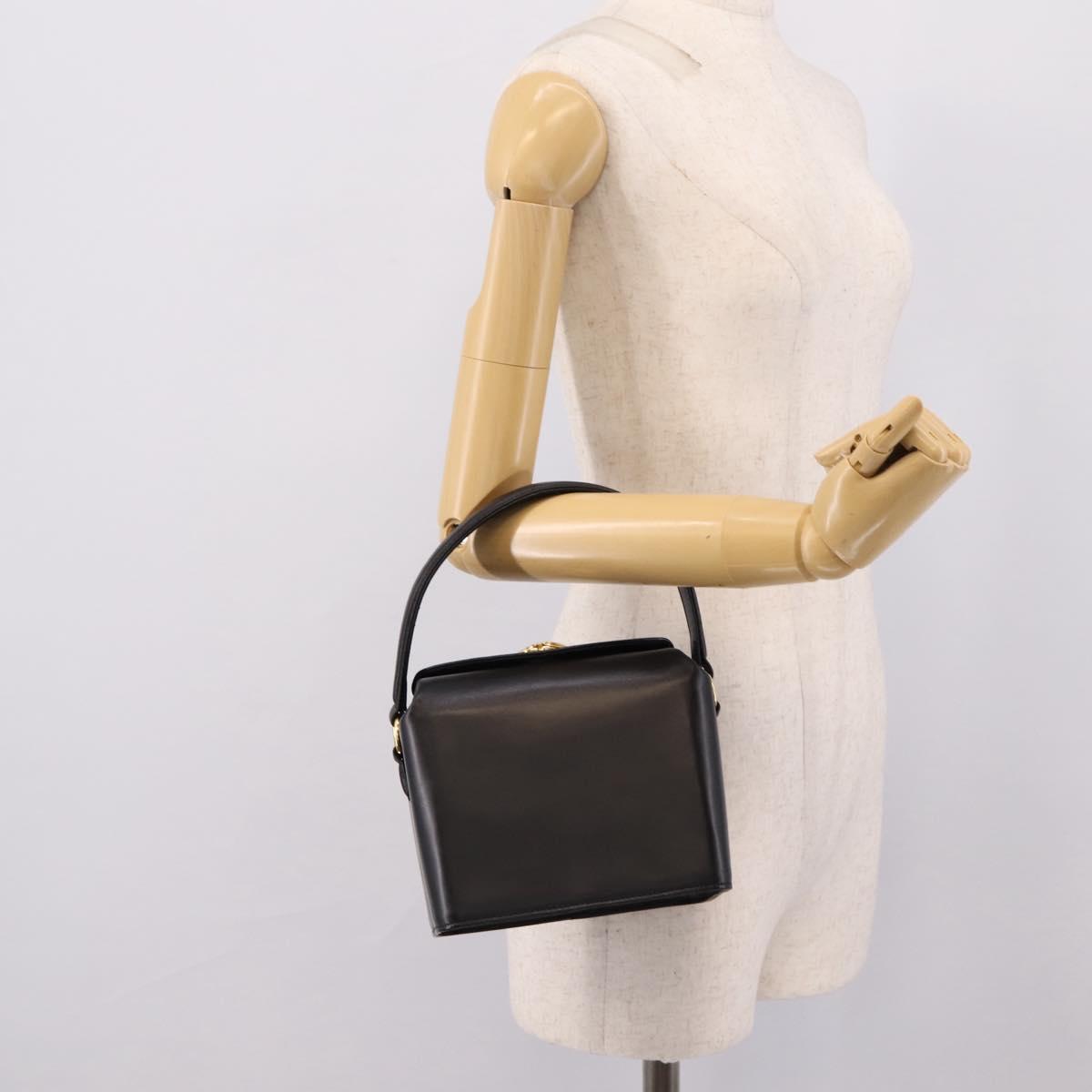 GIVENCHY Hand Bag Leather Black Gold Tone Auth BA16155