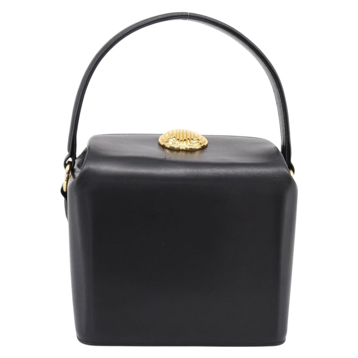 GIVENCHY Hand Bag Leather Black Gold Tone Auth BA16155
